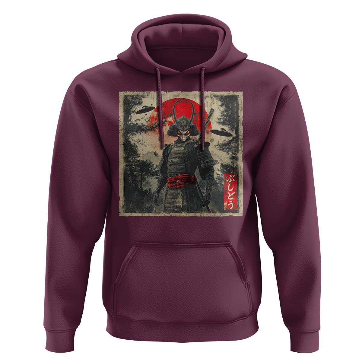 Alien Samurai Hoodie Vintage Japanese Art UFO Funny Ukiyo-e Warrior