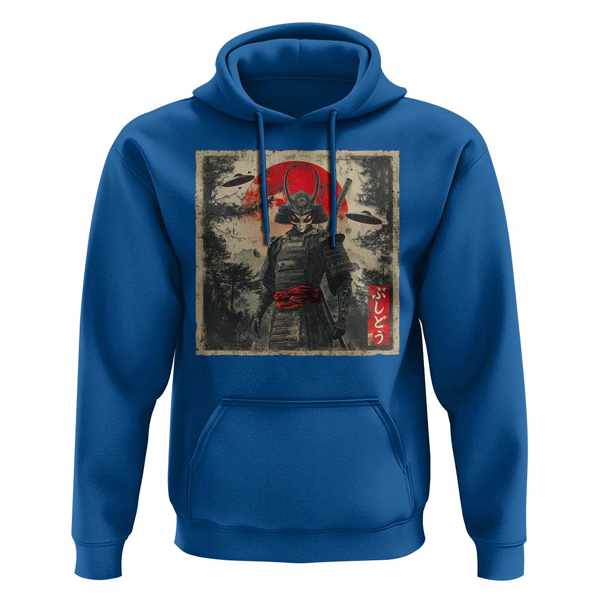Alien Samurai Hoodie Vintage Japanese Art UFO Funny Ukiyo-e Warrior