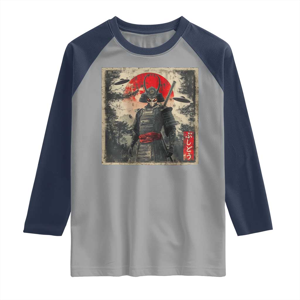 Alien Samurai Raglan Shirt Vintage Japanese Art UFO Funny Ukiyo-e Warrior