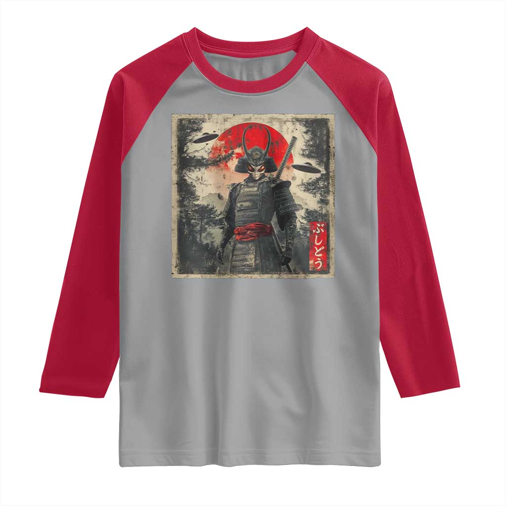 Alien Samurai Raglan Shirt Vintage Japanese Art UFO Funny Ukiyo-e Warrior