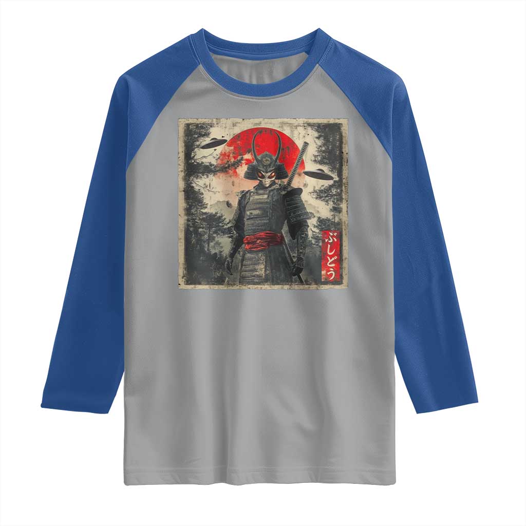 Alien Samurai Raglan Shirt Vintage Japanese Art UFO Funny Ukiyo-e Warrior