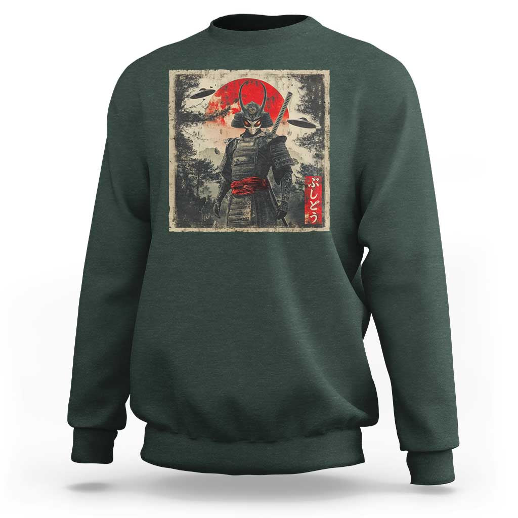 Alien Samurai Sweatshirt Vintage Japanese Art UFO Funny Ukiyo-e Warrior