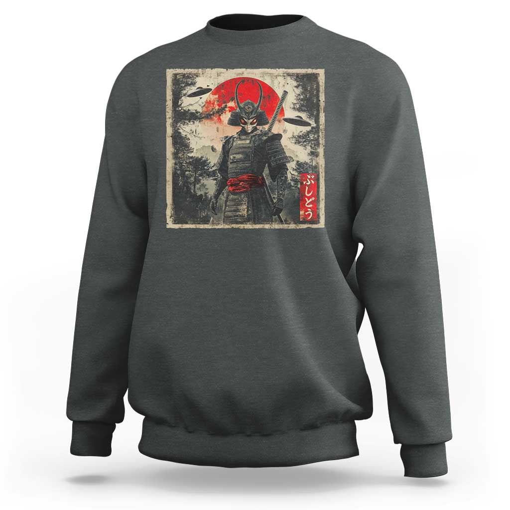 Alien Samurai Sweatshirt Vintage Japanese Art UFO Funny Ukiyo-e Warrior