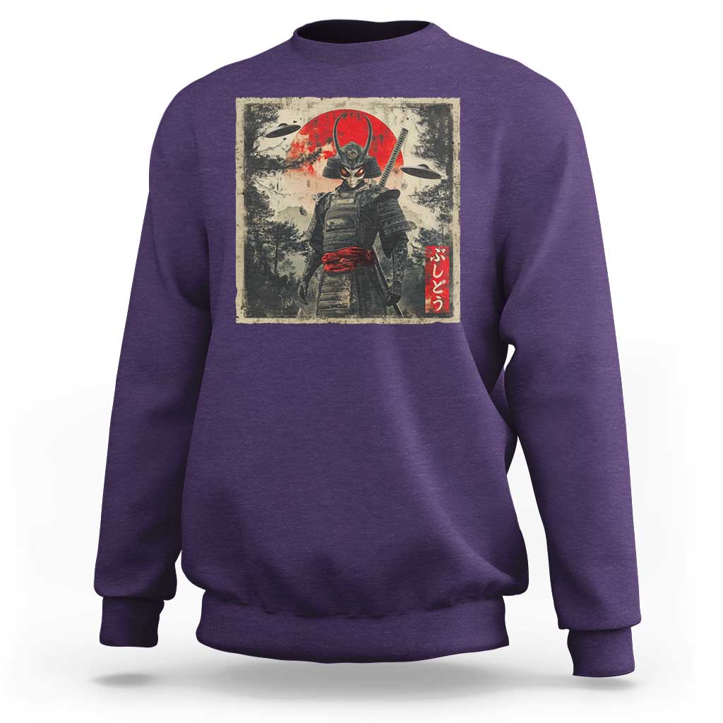 Alien Samurai Sweatshirt Vintage Japanese Art UFO Funny Ukiyo-e Warrior