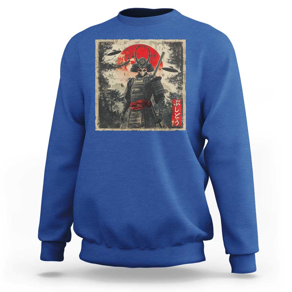 Alien Samurai Sweatshirt Vintage Japanese Art UFO Funny Ukiyo-e Warrior