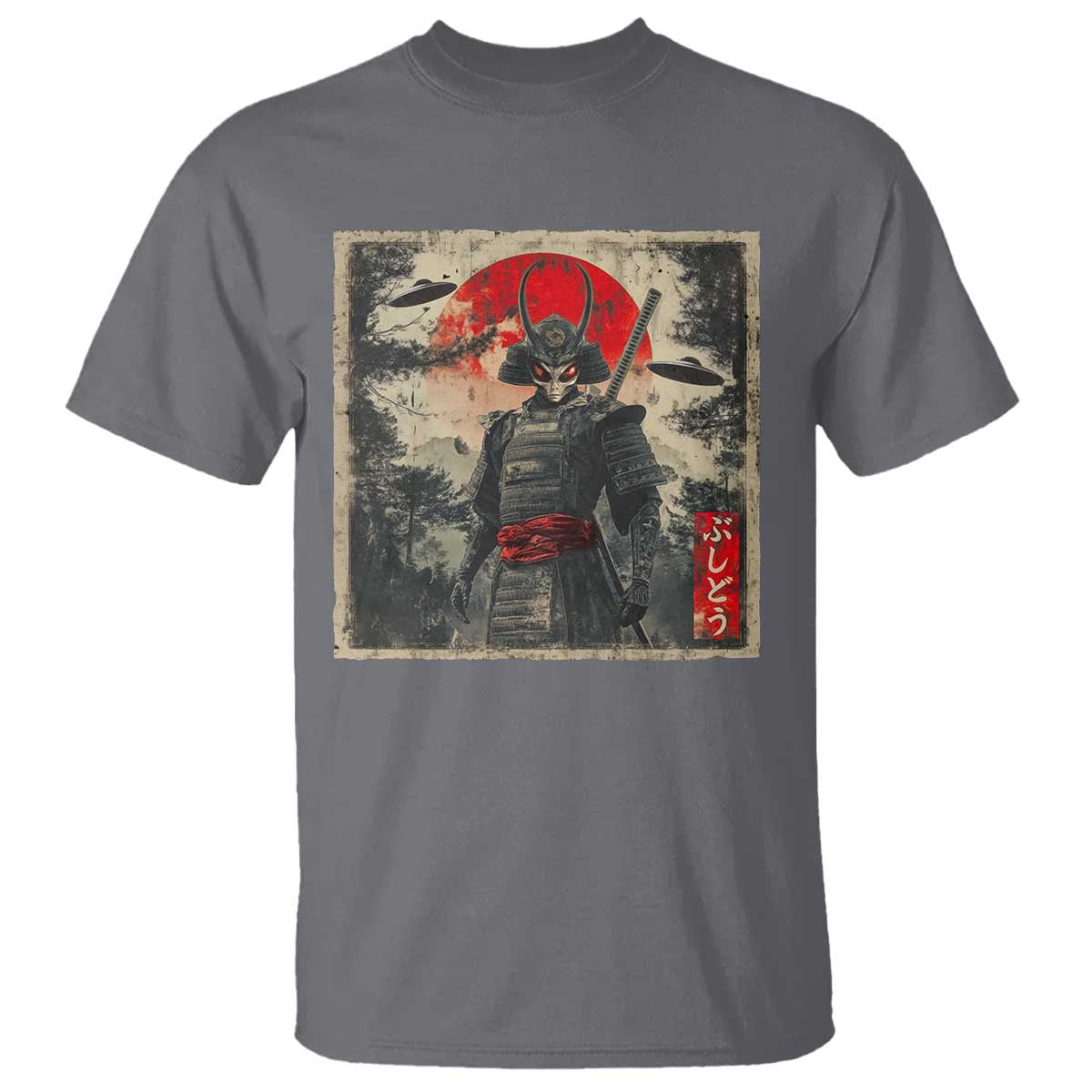 Alien Samurai T Shirt Vintage Japanese Art UFO Funny Ukiyo-e Warrior