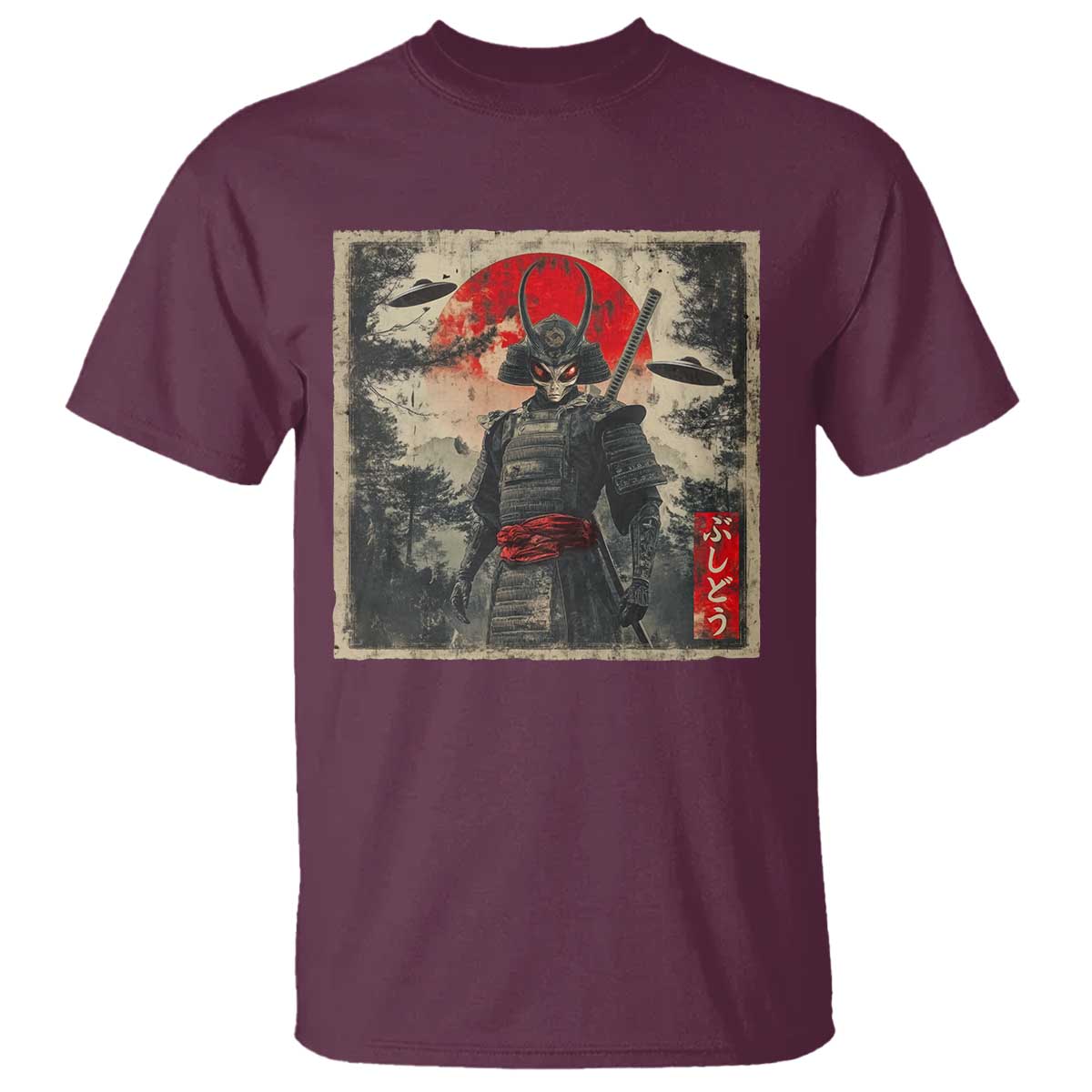 Alien Samurai T Shirt Vintage Japanese Art UFO Funny Ukiyo-e Warrior