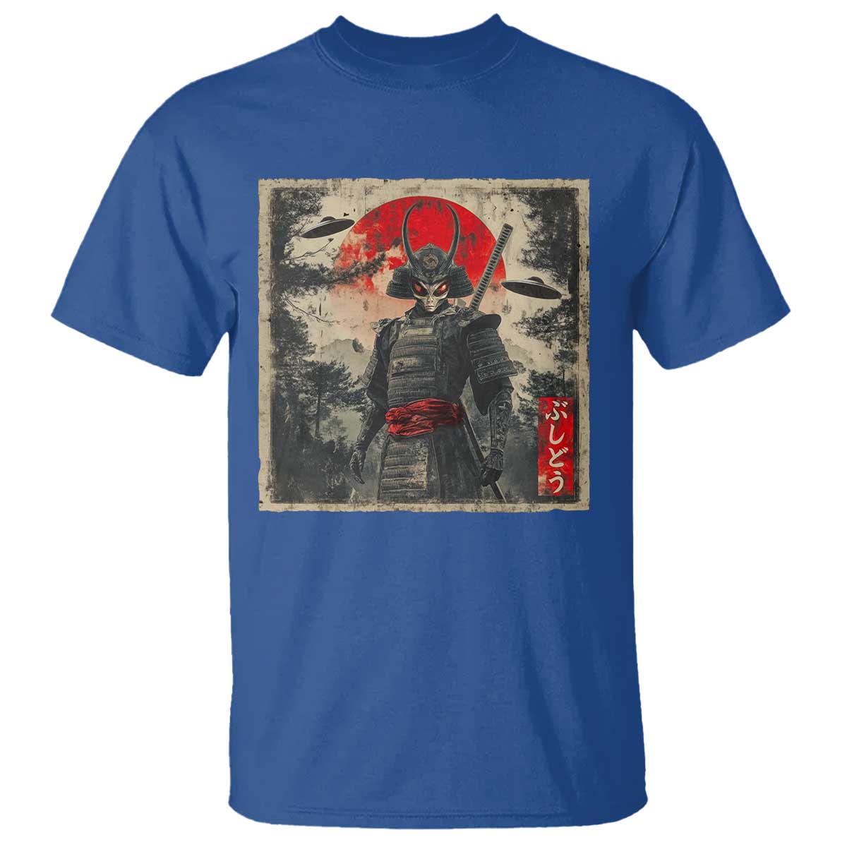 Alien Samurai T Shirt Vintage Japanese Art UFO Funny Ukiyo-e Warrior