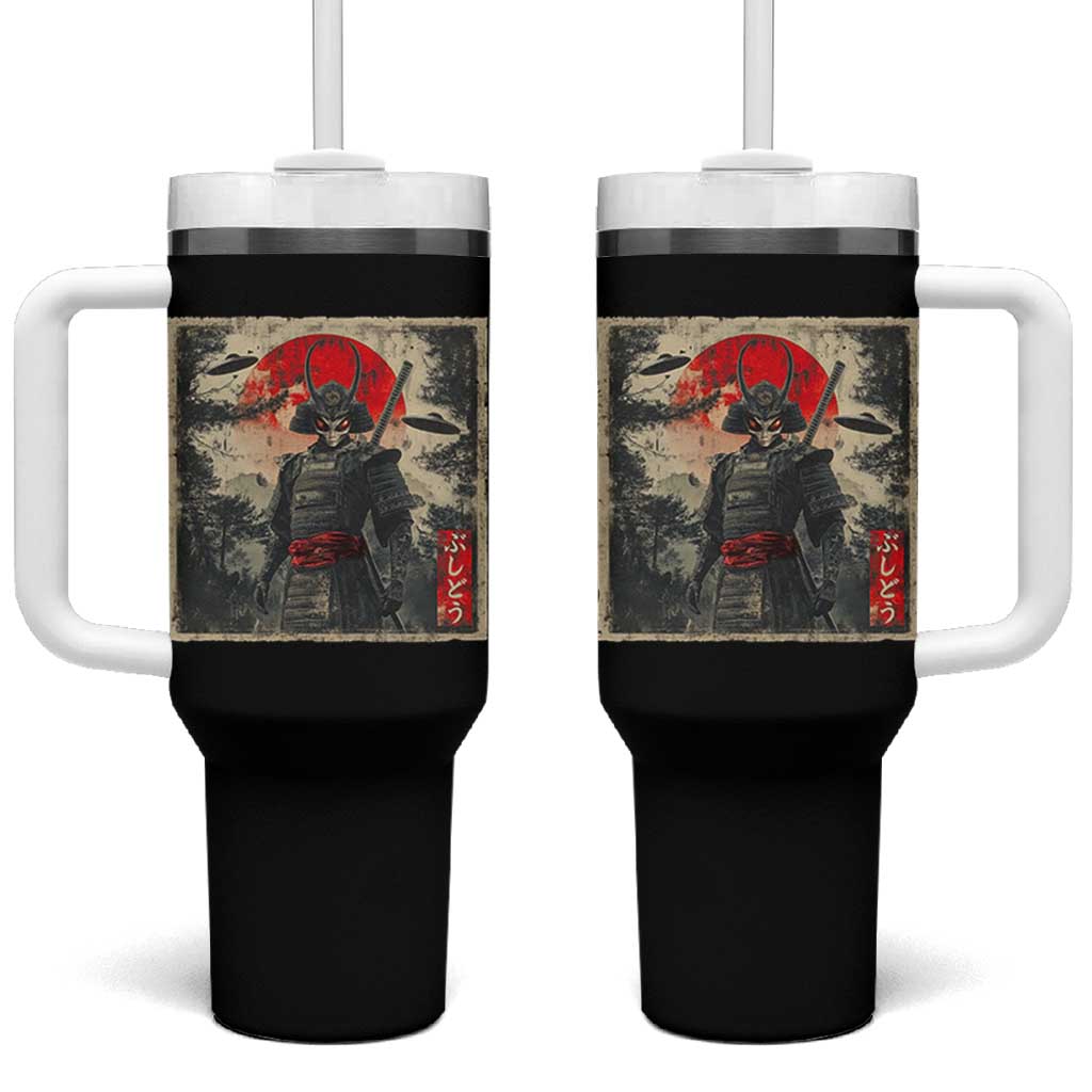 Alien Samurai Tumbler With Handle Vintage Japanese Art UFO Funny Ukiyo-e Warrior