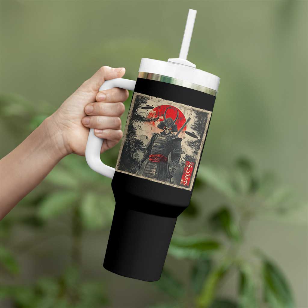 Alien Samurai Tumbler With Handle Vintage Japanese Art UFO Funny Ukiyo-e Warrior