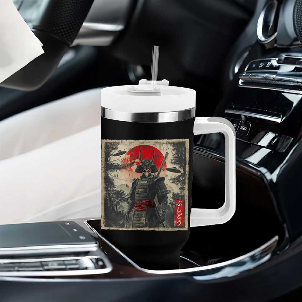 Alien Samurai Tumbler With Handle Vintage Japanese Art UFO Funny Ukiyo-e Warrior