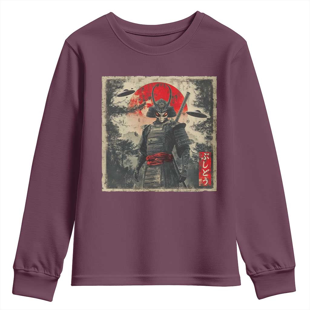 Alien Samurai Youth Sweatshirt Vintage Japanese Art UFO Funny Ukiyo-e Warrior