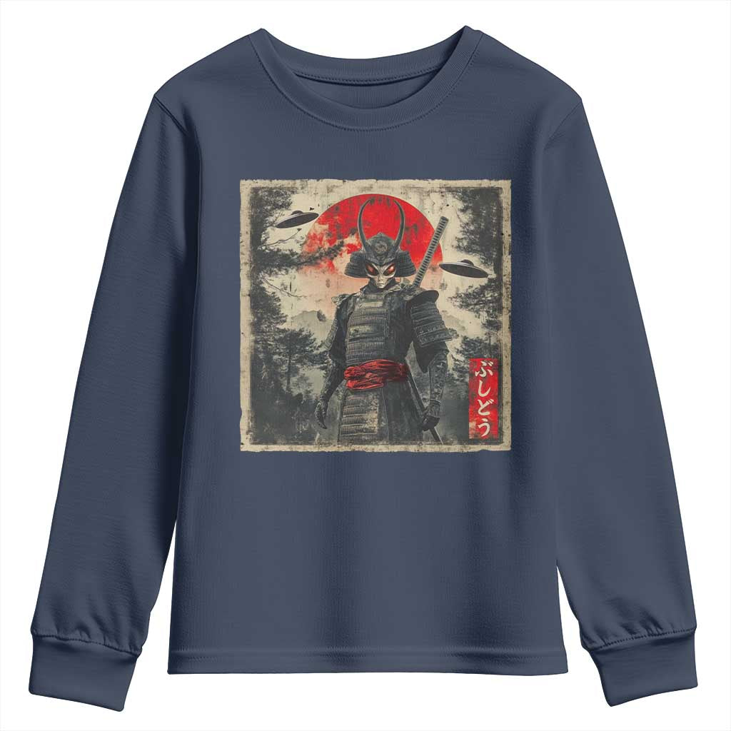 Alien Samurai Youth Sweatshirt Vintage Japanese Art UFO Funny Ukiyo-e Warrior