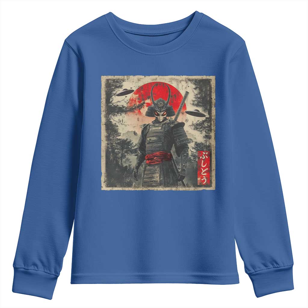 Alien Samurai Youth Sweatshirt Vintage Japanese Art UFO Funny Ukiyo-e Warrior