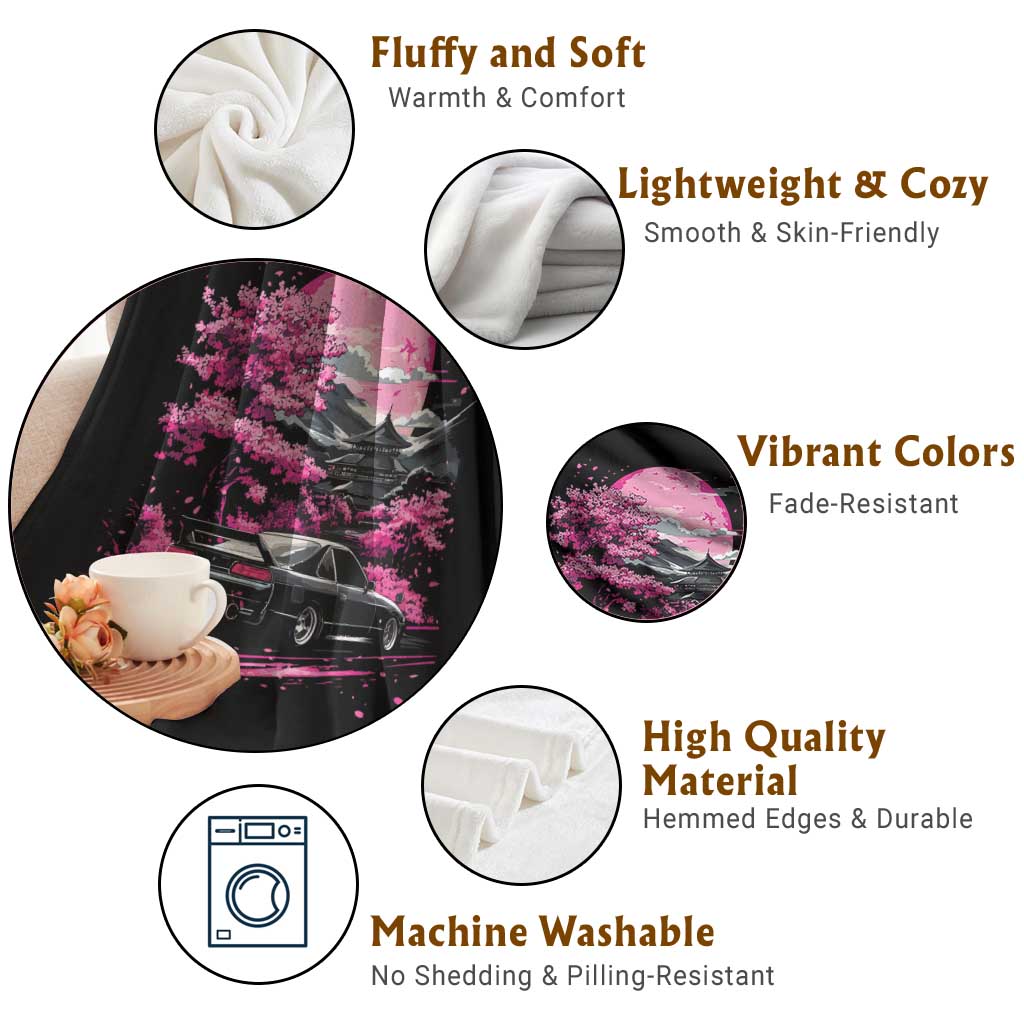 JDM Japanese Throw Blanket Tokyo Japan Drift Race Car Mount Fuji Cherry Blossom Sakura - Wonder Print Shop