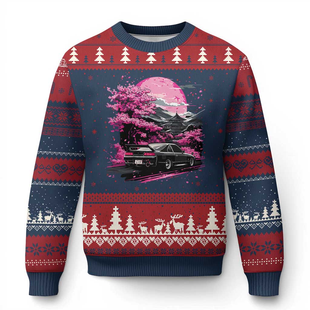 JDM Japanese Ugly Christmas Sweater Tokyo Japan Drift Race Car Mount Fuji Cherry Blossom Sakura - Wonder Print Shop