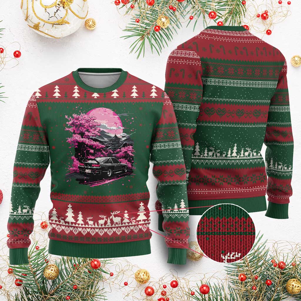 JDM Japanese Ugly Christmas Sweater Tokyo Japan Drift Race Car Mount Fuji Cherry Blossom Sakura - Wonder Print Shop