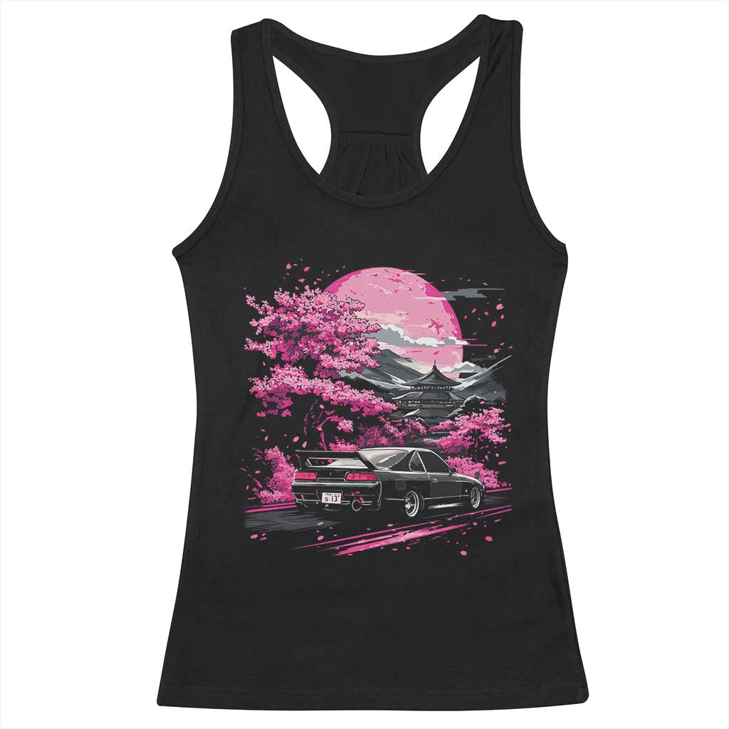JDM Japanese Racerback Tank Top Tokyo Japan Drift Race Car Mount Fuji Cherry Blossom Sakura - Wonder Print Shop