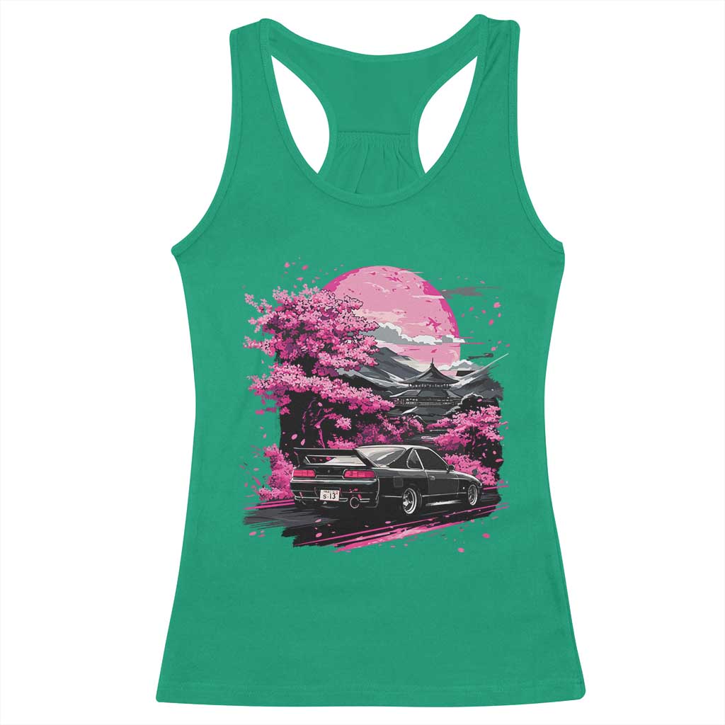 JDM Japanese Racerback Tank Top Tokyo Japan Drift Race Car Mount Fuji Cherry Blossom Sakura - Wonder Print Shop