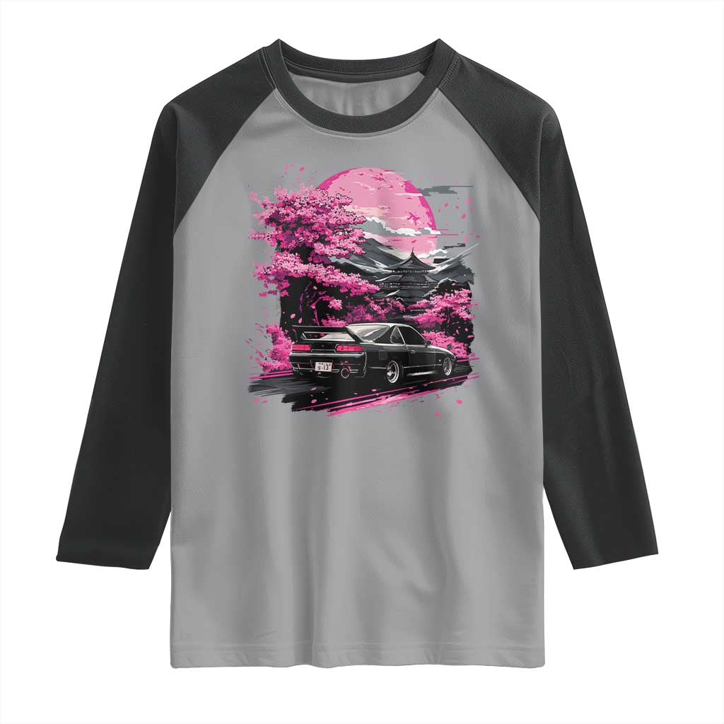 JDM Japanese Raglan Shirt Tokyo Japan Drift Race Car Mount Fuji Cherry Blossom Sakura - Wonder Print Shop