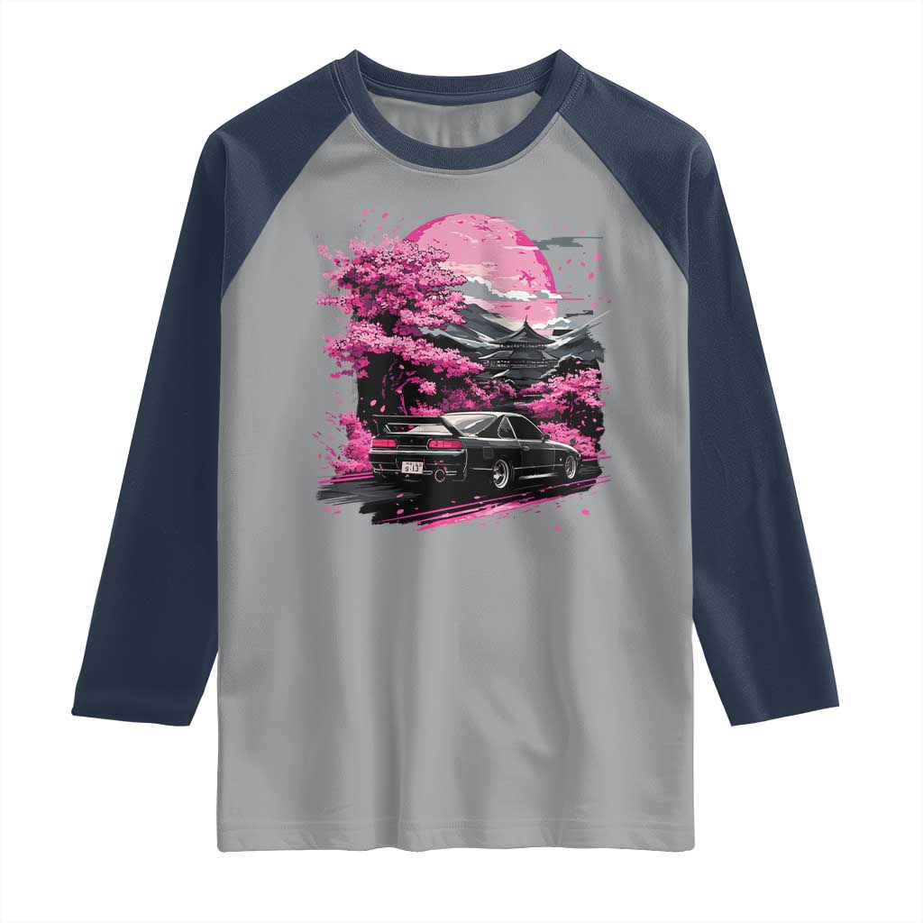 JDM Japanese Raglan Shirt Tokyo Japan Drift Race Car Mount Fuji Cherry Blossom Sakura - Wonder Print Shop