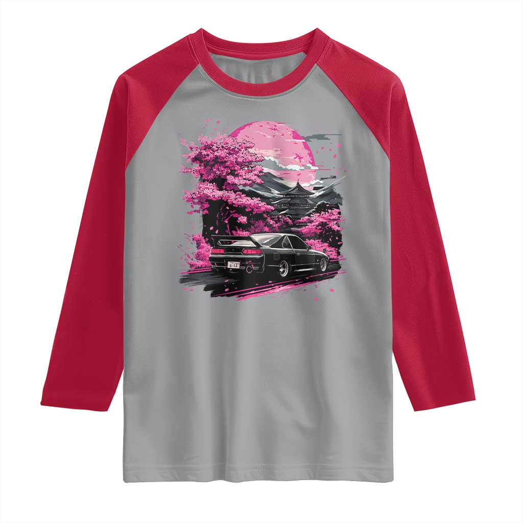 JDM Japanese Raglan Shirt Tokyo Japan Drift Race Car Mount Fuji Cherry Blossom Sakura - Wonder Print Shop