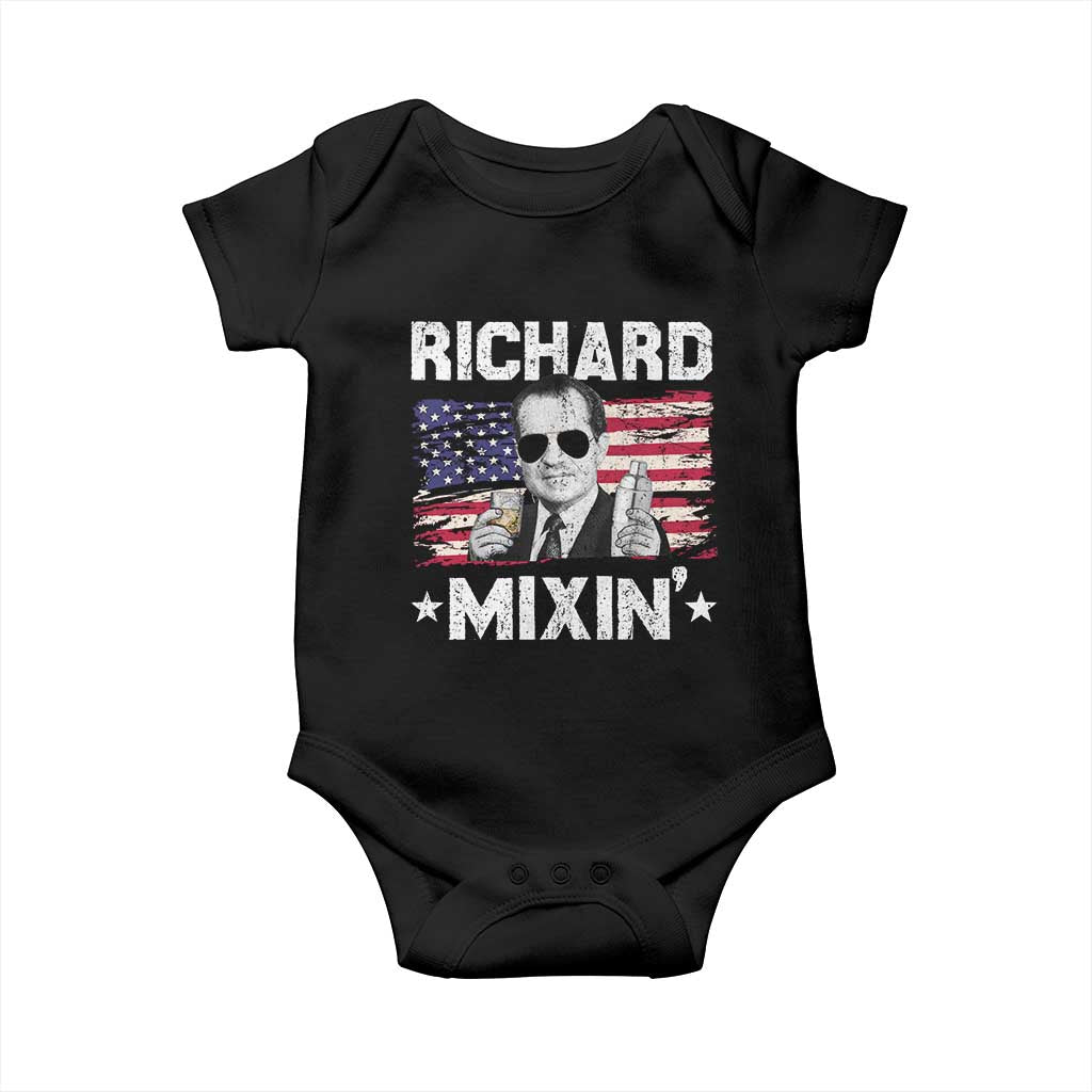 Funny 4th of July Richard Nixon Mixin Baby Onesie Patriotic Bartender American Flag - Wonder Print Shop