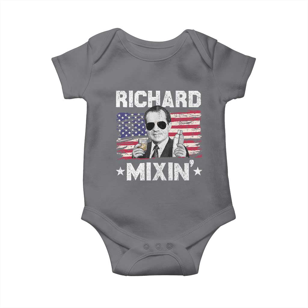 Funny 4th of July Richard Nixon Mixin Baby Onesie Patriotic Bartender American Flag - Wonder Print Shop