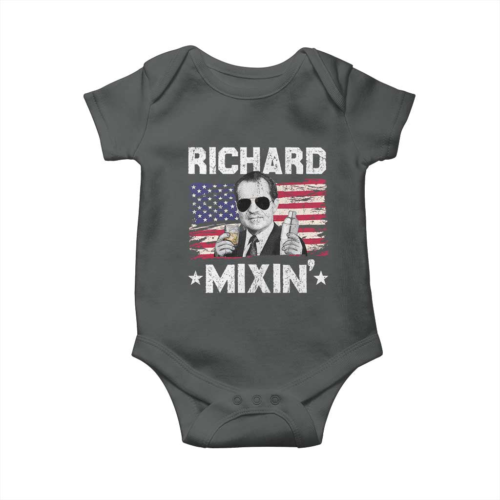 Funny 4th of July Richard Nixon Mixin Baby Onesie Patriotic Bartender American Flag - Wonder Print Shop