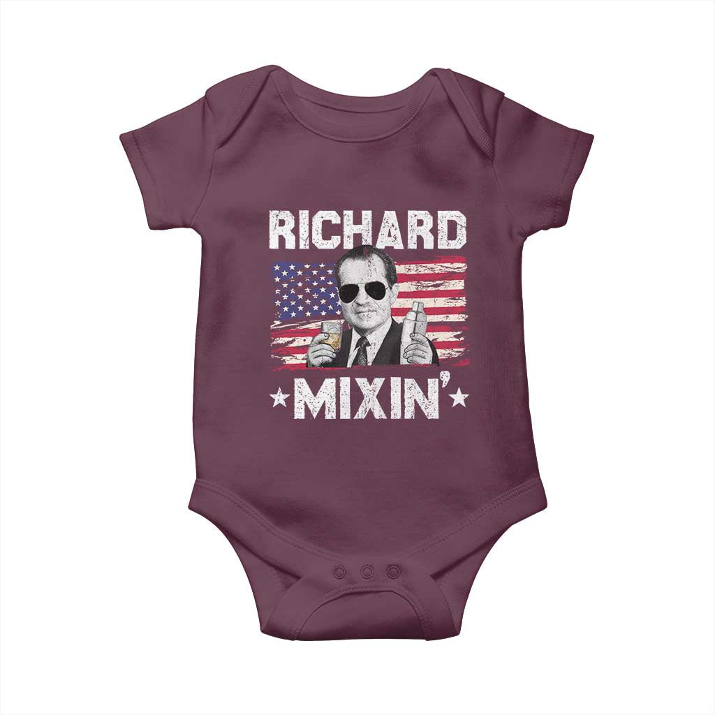 Funny 4th of July Richard Nixon Mixin Baby Onesie Patriotic Bartender American Flag - Wonder Print Shop