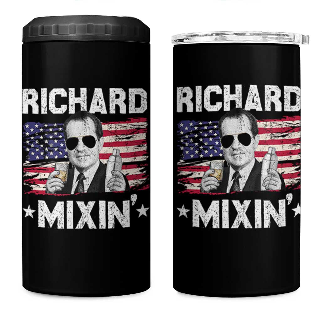 Funny 4th of July Richard Nixon Mixin 4 in 1 Can Cooler Tumbler Patriotic Bartender American Flag - Wonder Print Shop