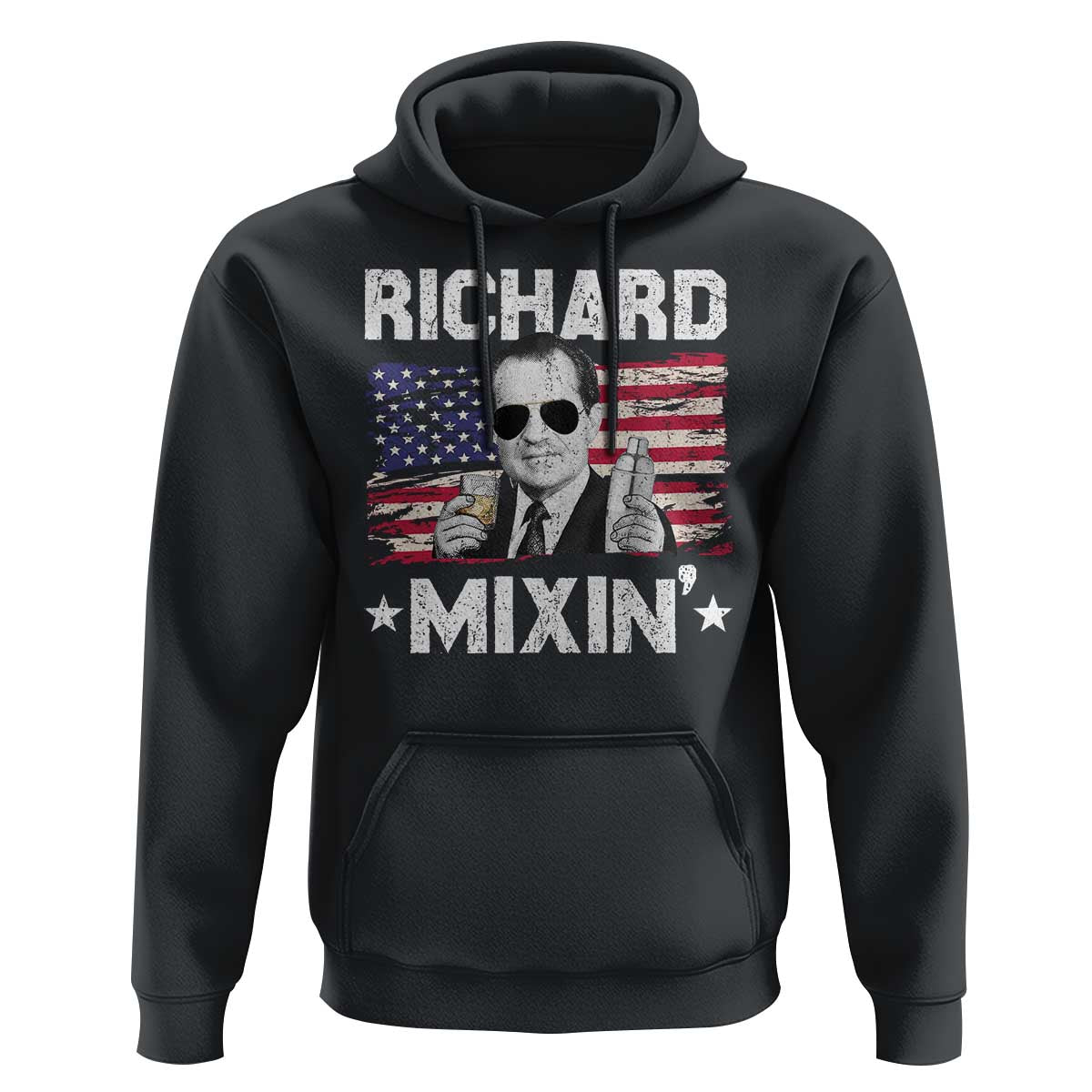 Funny 4th of July Richard Nixon Mixin Hoodie Patriotic Bartender American Flag - Wonder Print Shop