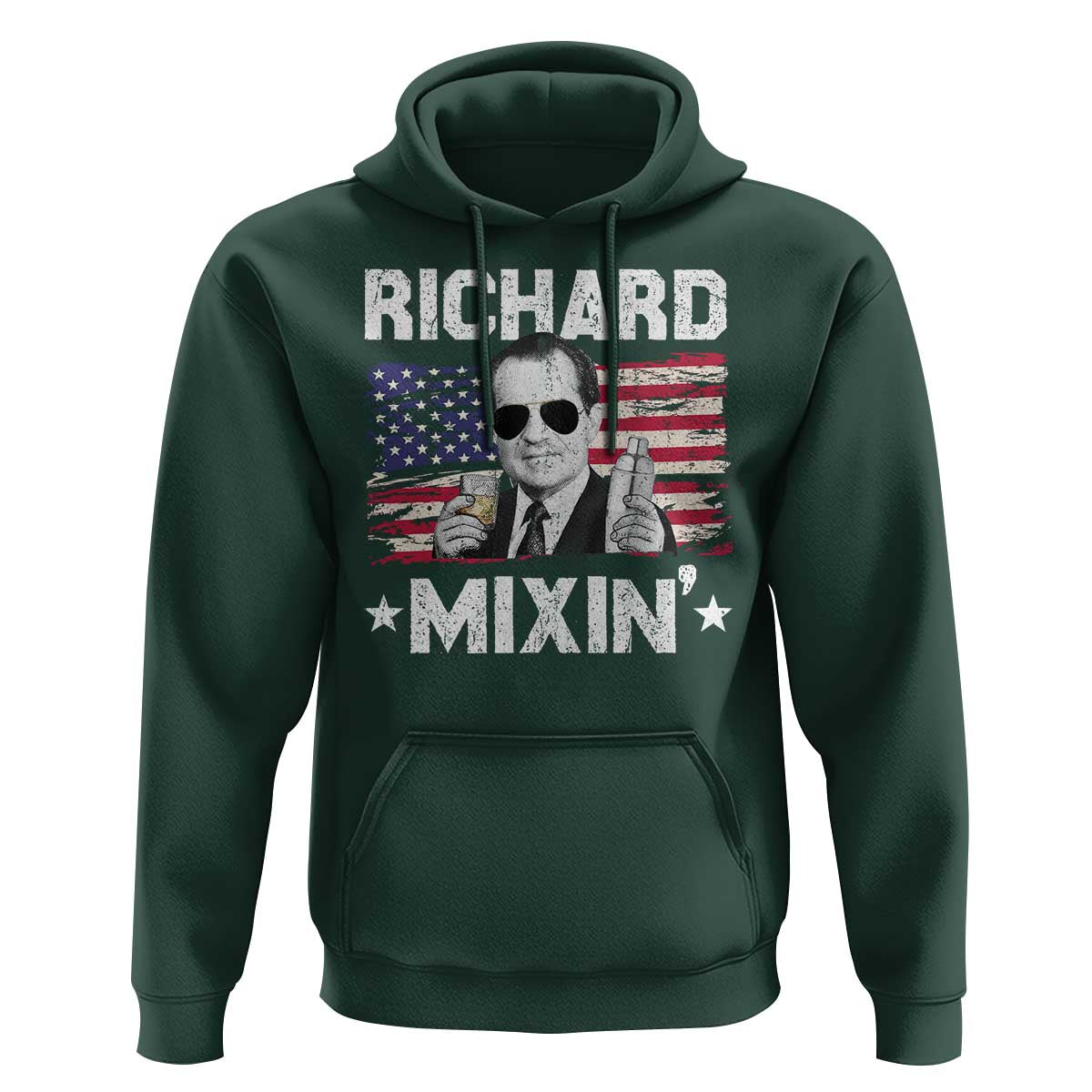 Funny 4th of July Richard Nixon Mixin Hoodie Patriotic Bartender American Flag - Wonder Print Shop