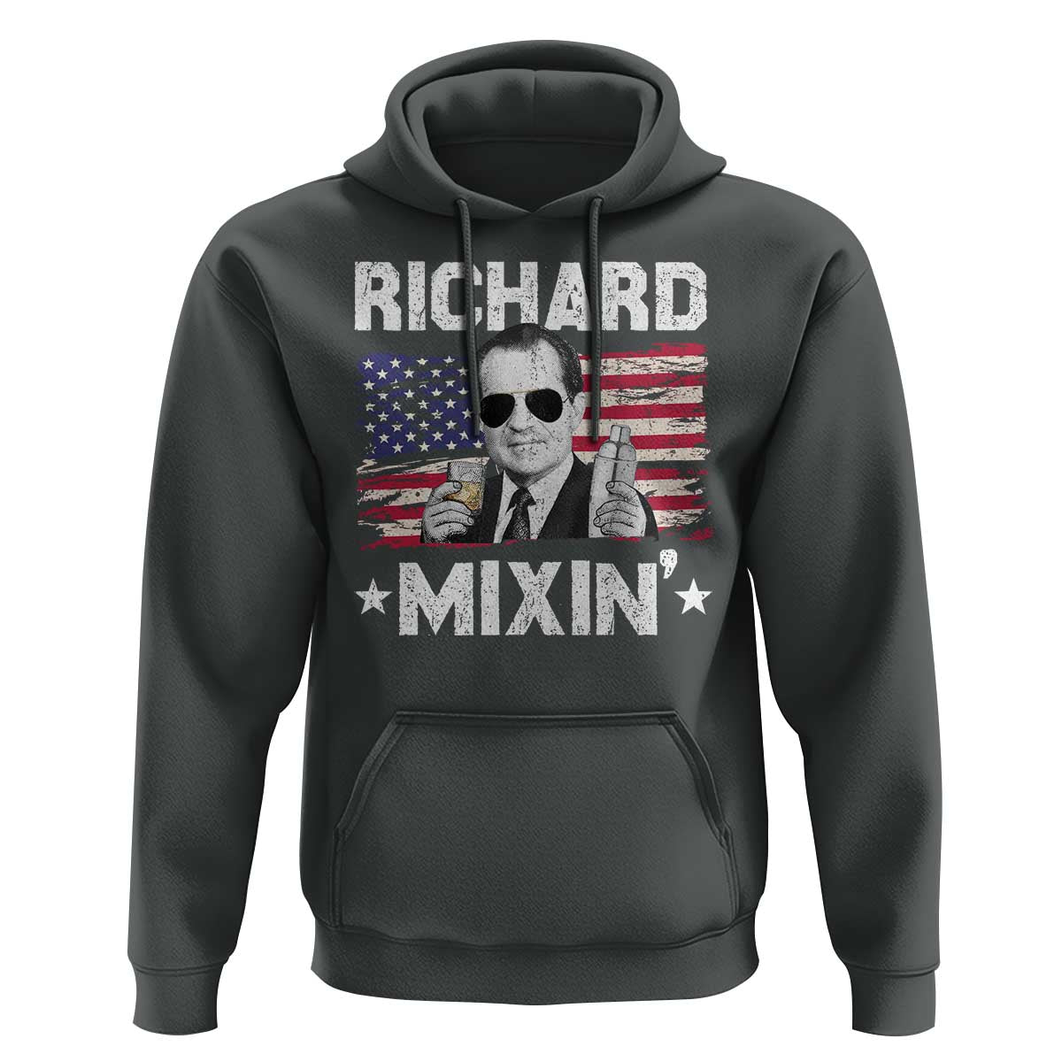Funny 4th of July Richard Nixon Mixin Hoodie Patriotic Bartender American Flag - Wonder Print Shop