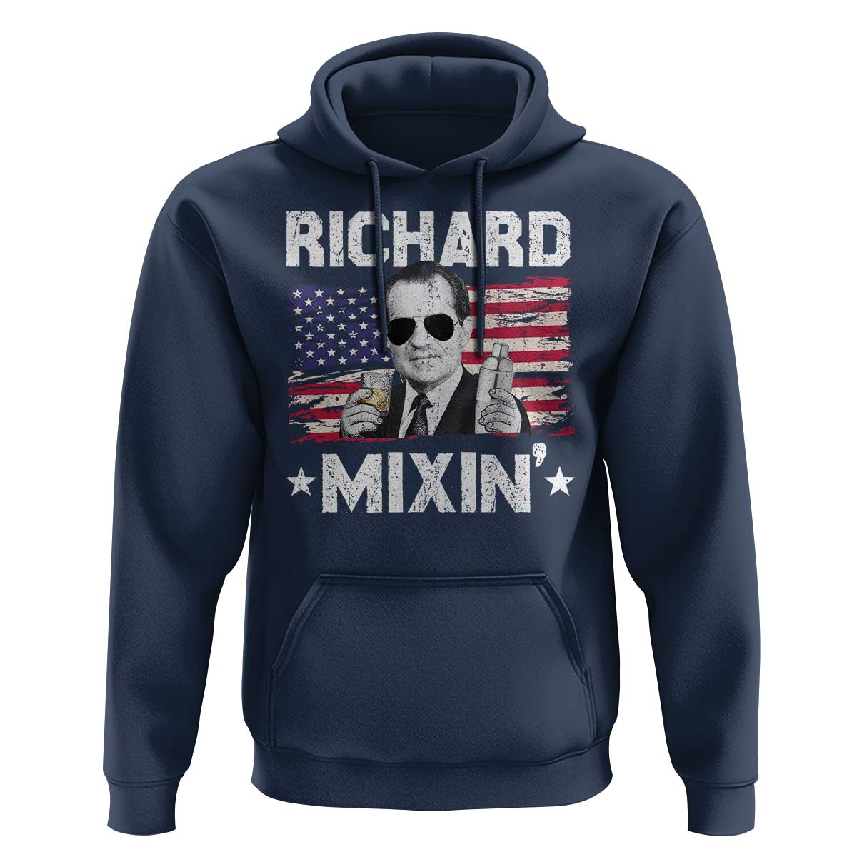 Funny 4th of July Richard Nixon Mixin Hoodie Patriotic Bartender American Flag - Wonder Print Shop