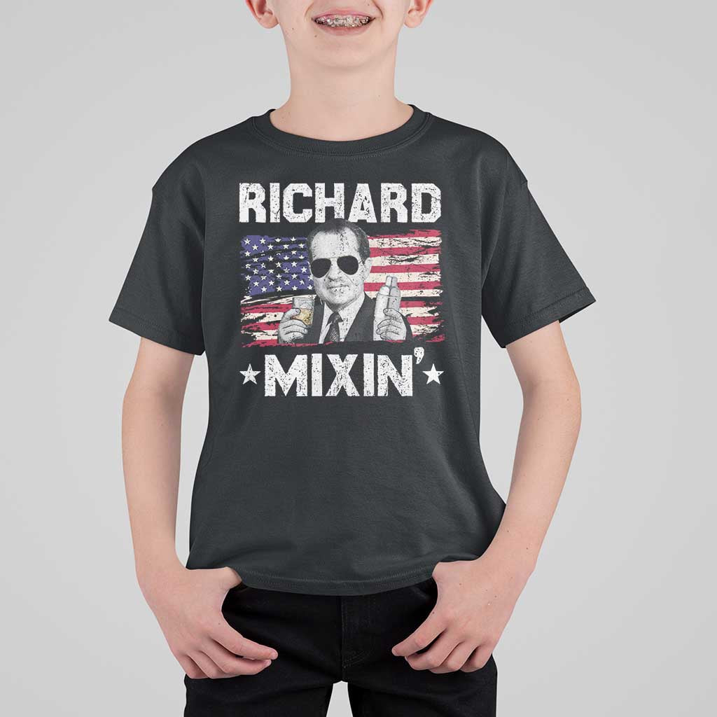 Funny 4th of July Richard Nixon Mixin T Shirt For Kid Patriotic Bartender American Flag - Wonder Print Shop