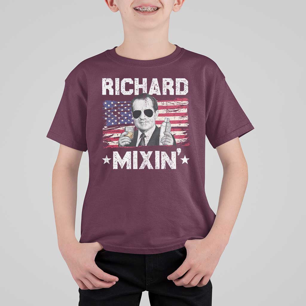 Funny 4th of July Richard Nixon Mixin T Shirt For Kid Patriotic Bartender American Flag - Wonder Print Shop