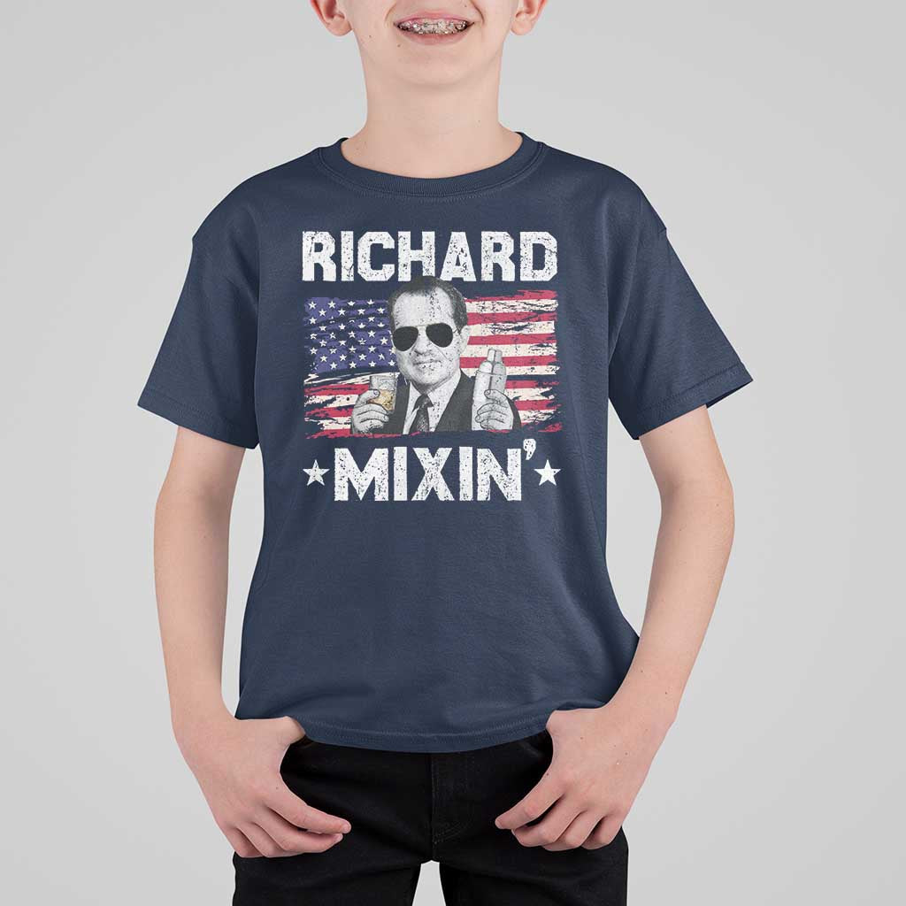 Funny 4th of July Richard Nixon Mixin T Shirt For Kid Patriotic Bartender American Flag - Wonder Print Shop