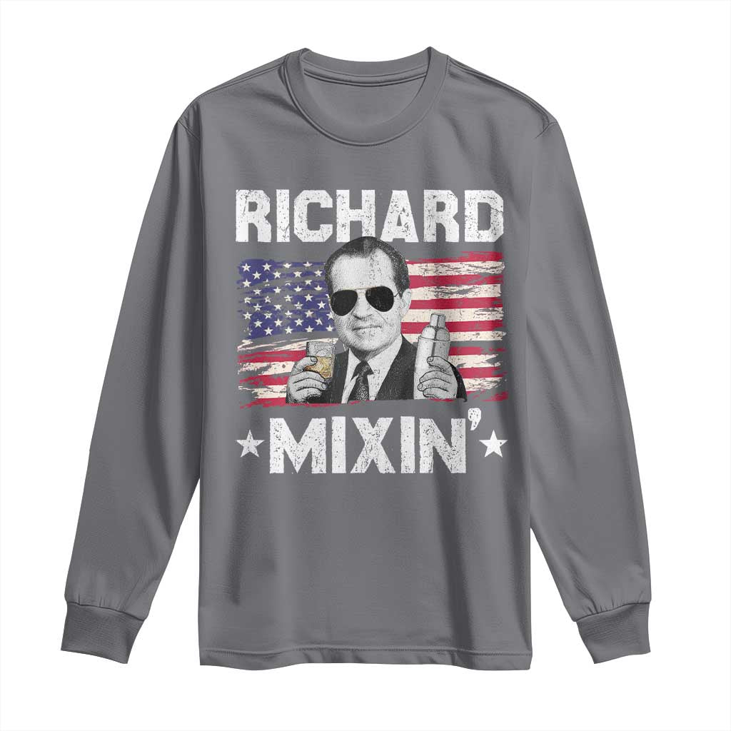 Funny 4th of July Richard Nixon Mixin Long Sleeve Shirt Patriotic Bartender American Flag - Wonder Print Shop