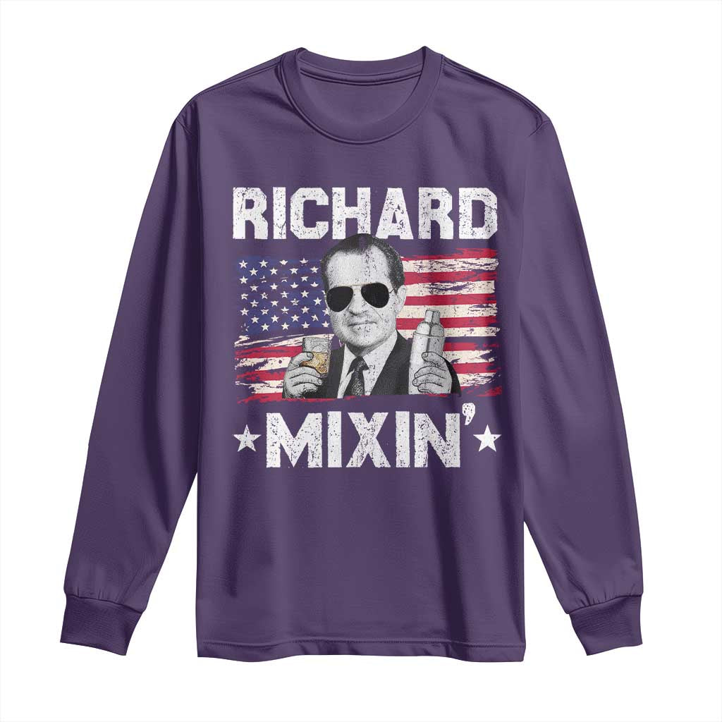 Funny 4th of July Richard Nixon Mixin Long Sleeve Shirt Patriotic Bartender American Flag - Wonder Print Shop