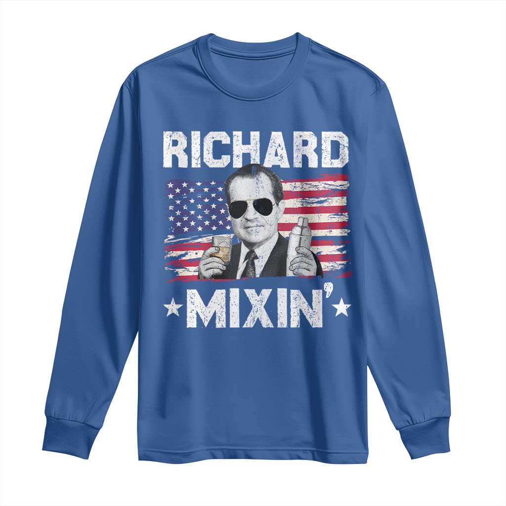 Funny 4th of July Richard Nixon Mixin Long Sleeve Shirt Patriotic Bartender American Flag - Wonder Print Shop