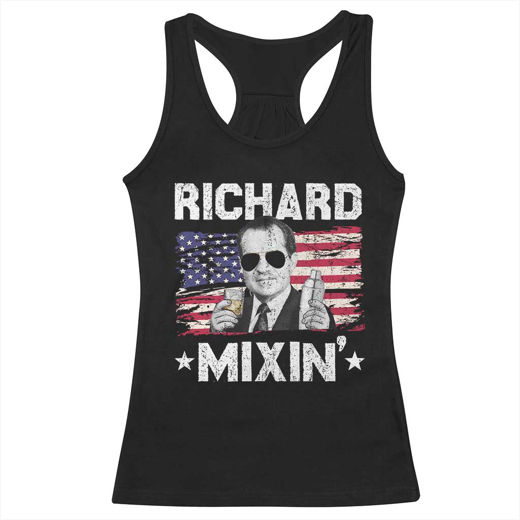Funny 4th of July Richard Nixon Mixin Racerback Tank Top Patriotic Bartender American Flag - Wonder Print Shop
