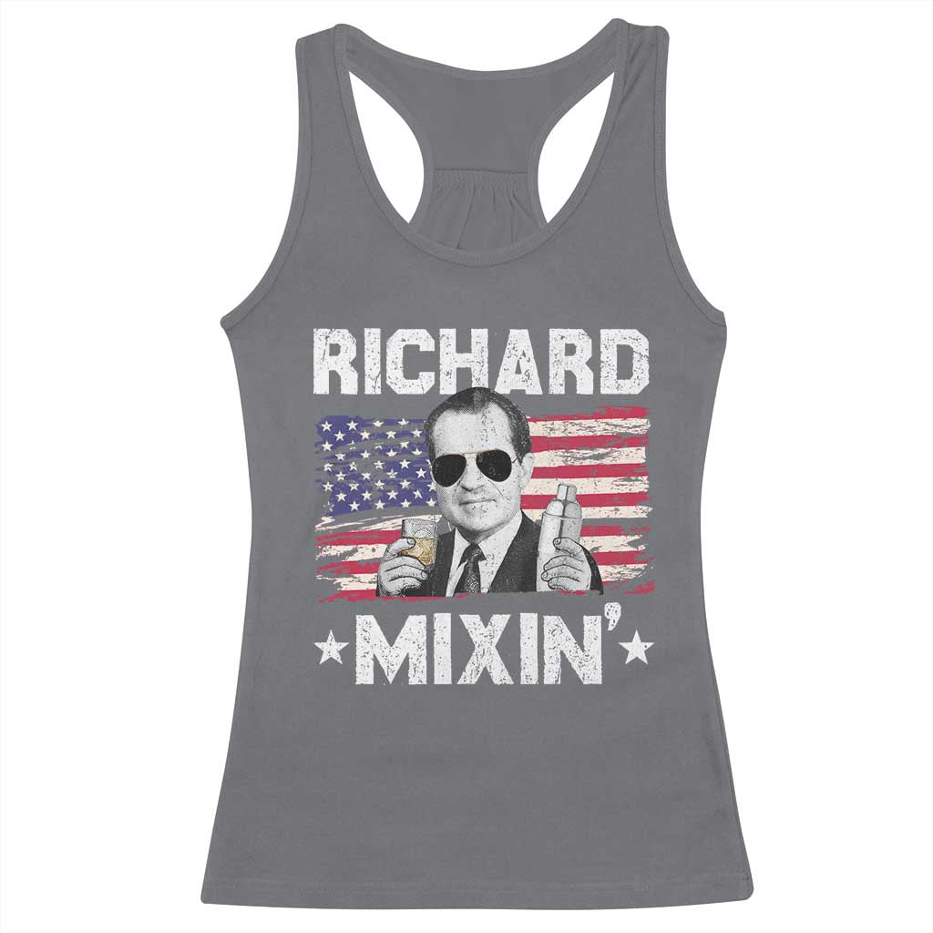 Funny 4th of July Richard Nixon Mixin Racerback Tank Top Patriotic Bartender American Flag - Wonder Print Shop