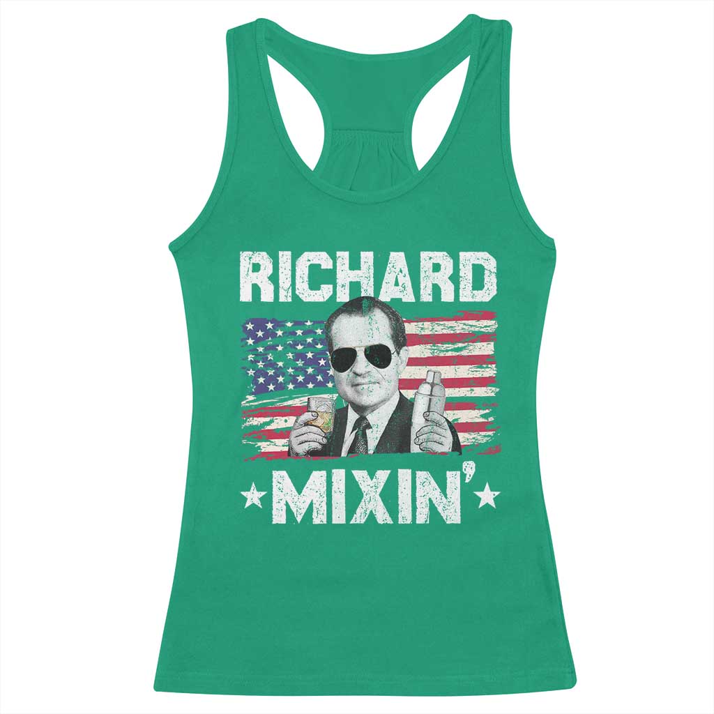 Funny 4th of July Richard Nixon Mixin Racerback Tank Top Patriotic Bartender American Flag - Wonder Print Shop