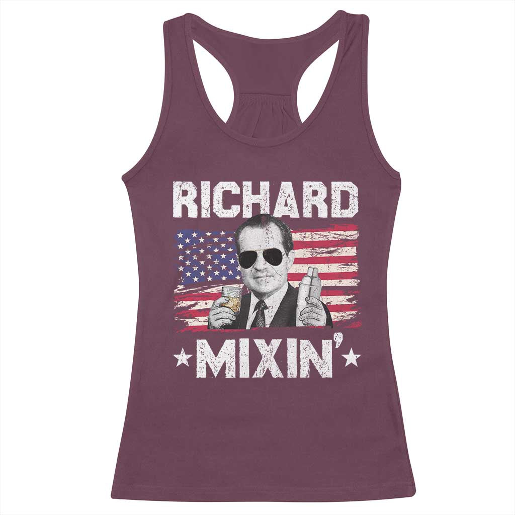 Funny 4th of July Richard Nixon Mixin Racerback Tank Top Patriotic Bartender American Flag - Wonder Print Shop