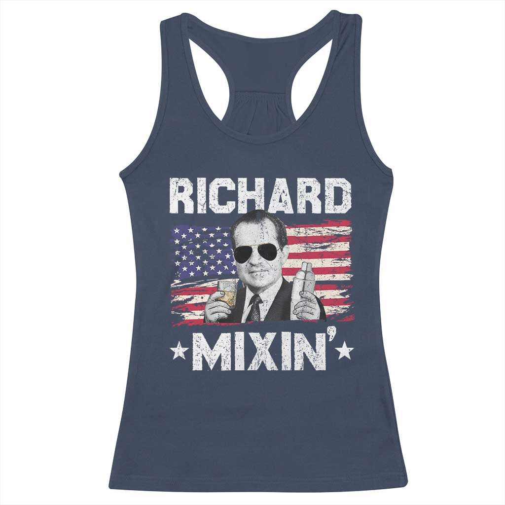 Funny 4th of July Richard Nixon Mixin Racerback Tank Top Patriotic Bartender American Flag - Wonder Print Shop