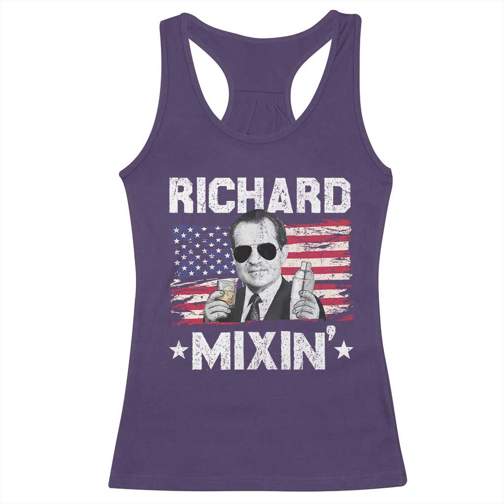 Funny 4th of July Richard Nixon Mixin Racerback Tank Top Patriotic Bartender American Flag - Wonder Print Shop