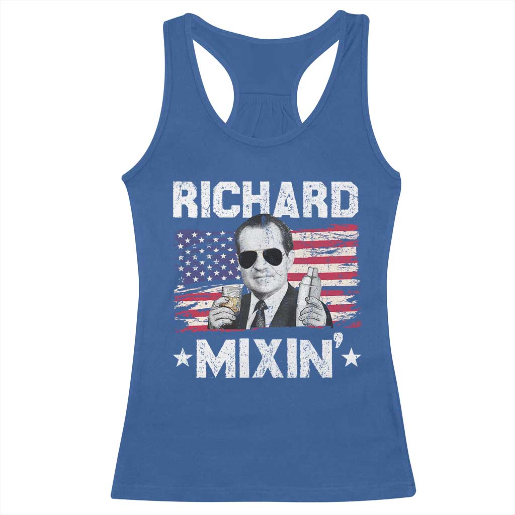 Funny 4th of July Richard Nixon Mixin Racerback Tank Top Patriotic Bartender American Flag - Wonder Print Shop