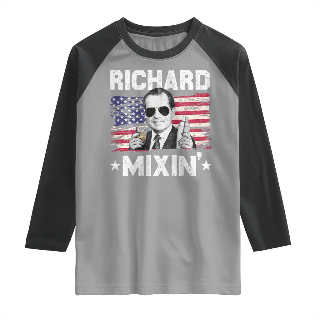 Funny 4th of July Richard Nixon Mixin Raglan Shirt Patriotic Bartender American Flag - Wonder Print Shop