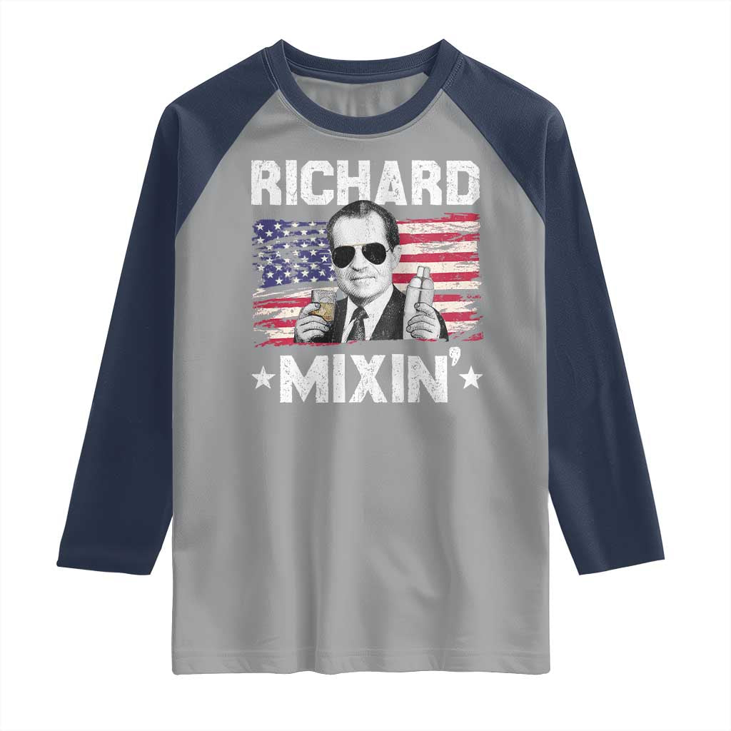 Funny 4th of July Richard Nixon Mixin Raglan Shirt Patriotic Bartender American Flag - Wonder Print Shop